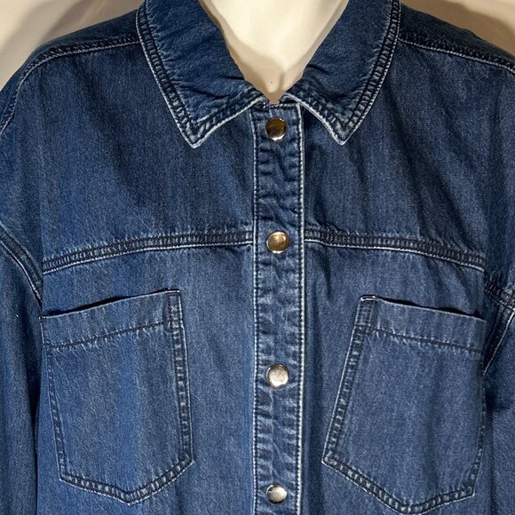 Eloquii SZ 22/24 Blue Denim Shacket Shirt Oversized Street Style Western Staple - Picture 3 of 9